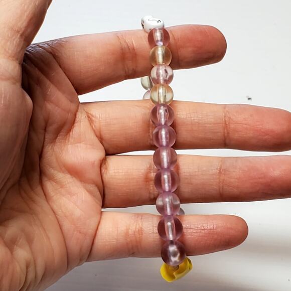 Transparent Purple Beaded Stretch Bracelet Jax Yellow Star 7" - Picture 2 of 3